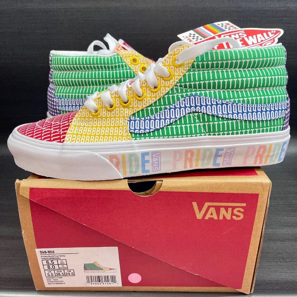 NEW Vans Sk8 Mid Pride LGTBQ womens size 8 classic shoes sneakers PRIDE - Picture 9 of 11